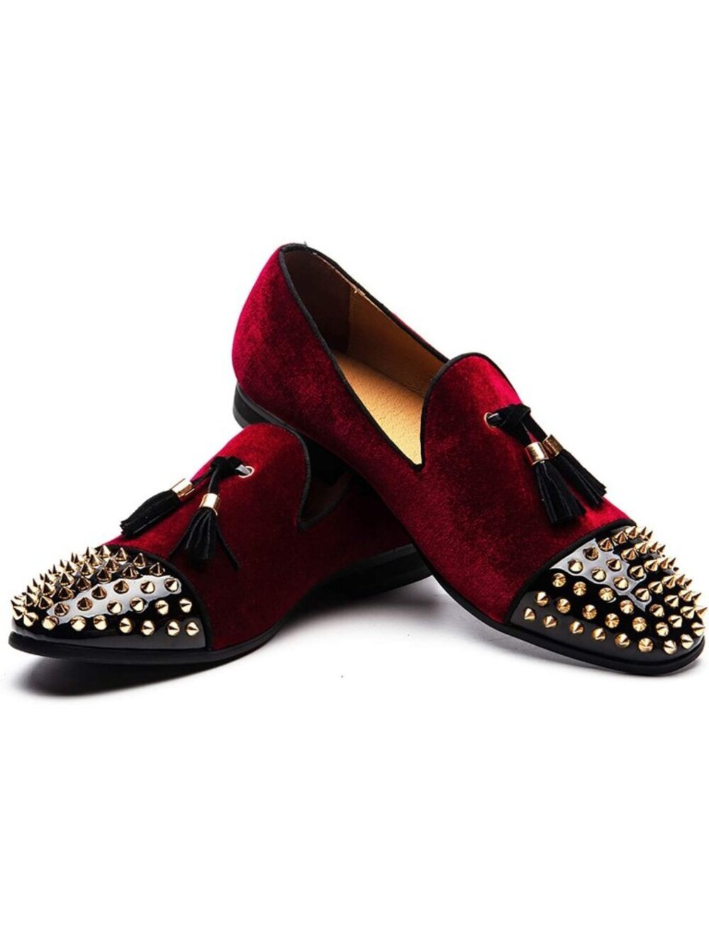 JITAI Men's Red04 Velvet Loafer Line Buckle Penny Slip On Leather Formal Shoes
